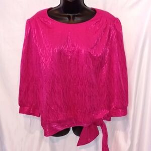 Vintage 70’s Three R’s Polyester Disco Shirt, hot pink, tie waist, shiny